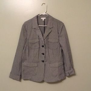 Charter Club Navy and White Striped Cotton Blazer